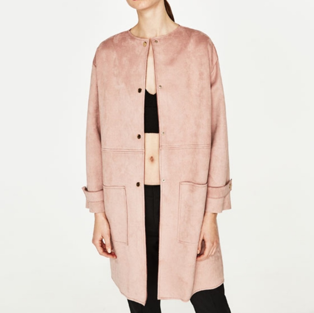 ZARA Basic Outerwear faux suede dusty pink coat